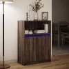  barna tölgy színű szerelt fa tálalószekrény LED-del 72x34x100cm