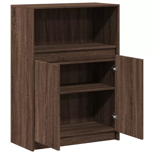  barna tölgy színű szerelt fa tálalószekrény LED-del 72x34x100cm