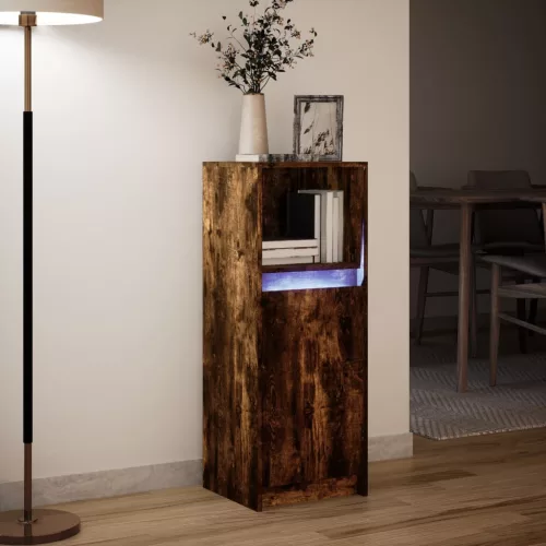  füstös tölgy szerelt fa tálalószekrény LED-del 38 x 34 x 100 cm