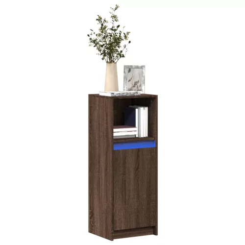  barna tölgy szerelt fa tálalószekrény LED-del 38 x 34 x 100 cm