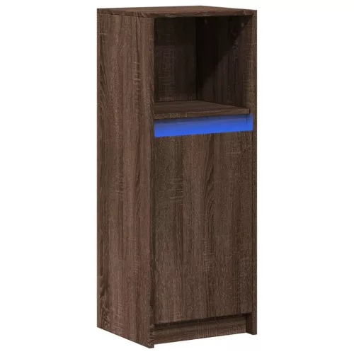  barna tölgy szerelt fa tálalószekrény LED-del 38 x 34 x 100 cm