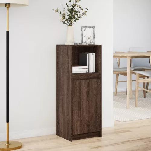  barna tölgy szerelt fa tálalószekrény LED-del 38 x 34 x 100 cm