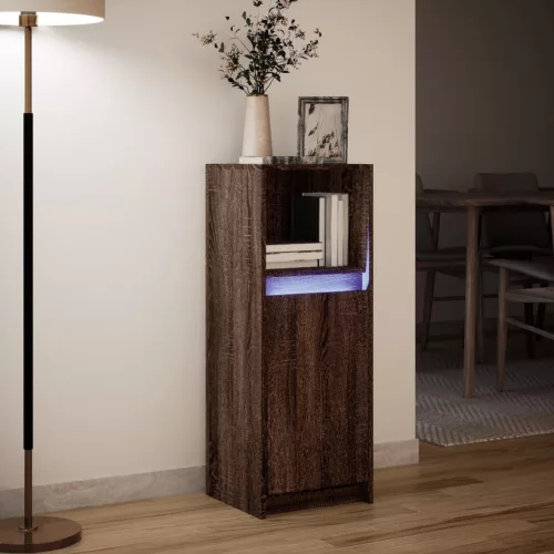  barna tölgy szerelt fa tálalószekrény LED-del 38 x 34 x 100 cm