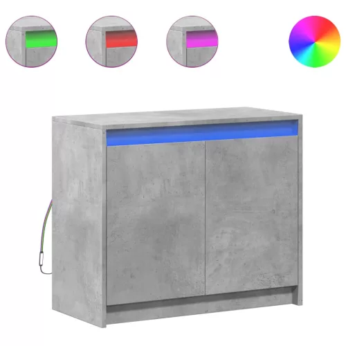  betonszürke szerelt fa tálalószekrény LED-del 72 x 34 x 61 cm