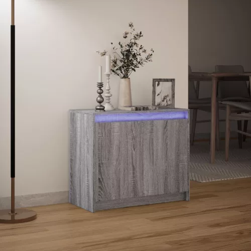  szürke sonoma szerelt fa tálalószekrény LED-del 72 x 34 x 61 cm