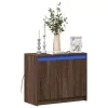  barna tölgy színű szerelt fa tálalószekrény LED-del 72x34x61 cm