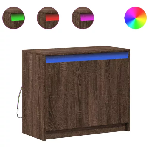  barna tölgy színű szerelt fa tálalószekrény LED-del 72x34x61 cm