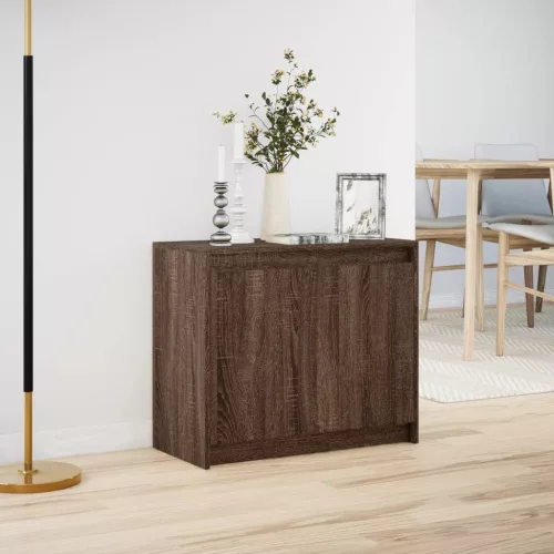  barna tölgy színű szerelt fa tálalószekrény LED-del 72x34x61 cm