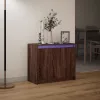  barna tölgy színű szerelt fa tálalószekrény LED-del 72x34x61 cm