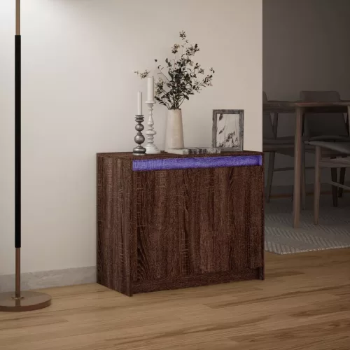  barna tölgy színű szerelt fa tálalószekrény LED-del 72x34x61 cm