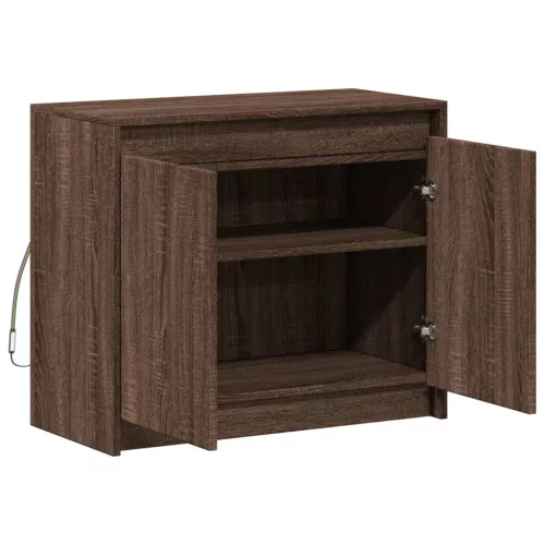  barna tölgy színű szerelt fa tálalószekrény LED-del 72x34x61 cm