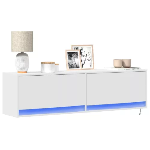  fehér falra szerelhető TV-szekrény LED-ekkel 140 x 31 x 38 cm