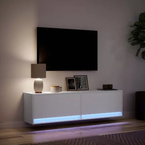  fehér falra szerelhető TV-szekrény LED-ekkel 140 x 31 x 38 cm