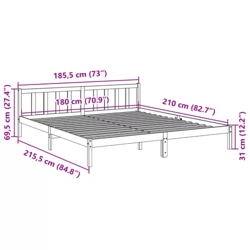  fehér tömör fenyő extra hosszú ágykeret matrac nélkül 180x210cm