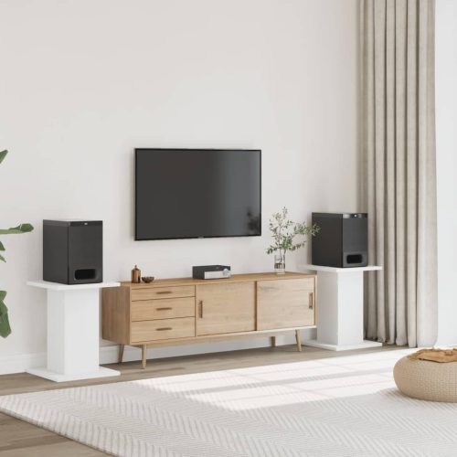  2 db fehér szerelt fa hangszóróállvány 30 x 30 x 60 cm