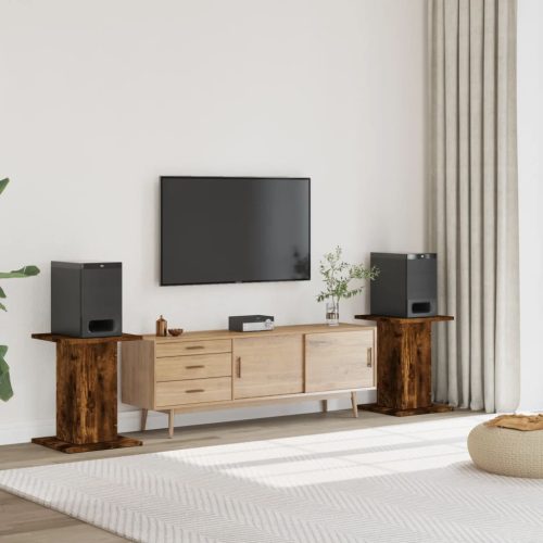  2 db füstös tölgy színű szerelt fa hangszóróállvány 30x30x60 cm