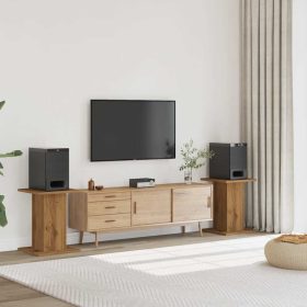    2 db kézműves tölgy színű fa hangszóróállvány 30 x 30 x 60 cm