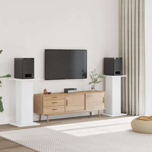  2 db fehér szerelt fa hangszóróállvány 30 x 30 x 80 cm