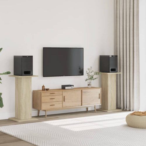  2 db sonoma tölgy színű szerelt fa hangszóróállvány 30x30x80 cm