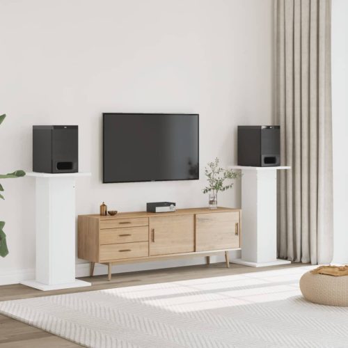  2 db fehér szerelt fa hangszóróállvány 30 x 30 x 95 cm