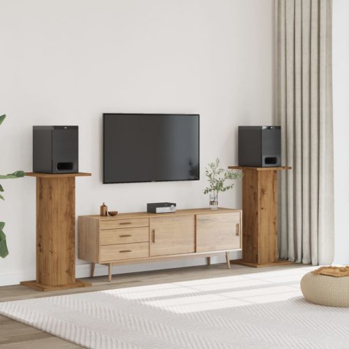  2 db kézműves tölgy színű fa hangszóróállvány 30 x 30 x 95 cm