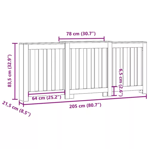  antik fa színű szerelt fa radiátorburkolat 205 x 21, 5x 83,5 cm