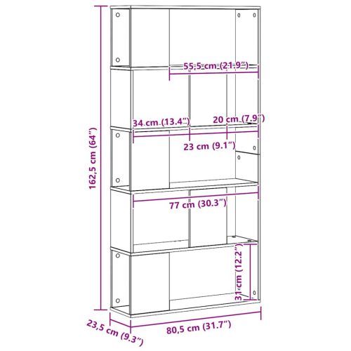  5 szintes kézműves tölgy fa könyvespolc 80,5 x 23,5 x 162,5 cm