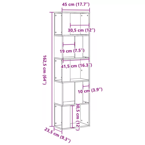  5 szintes sonoma tölgy szerelt fa könyvespolc 45x23,5x162,5 cm