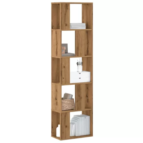  5 szintes kézműves tölgy színű fa könyvespolc 45x23,5x162,5 cm