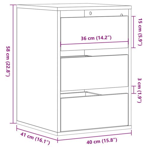  antik fa színű szerelt fa fiókos sarokszekrény 40 x 41 x 58 cm
