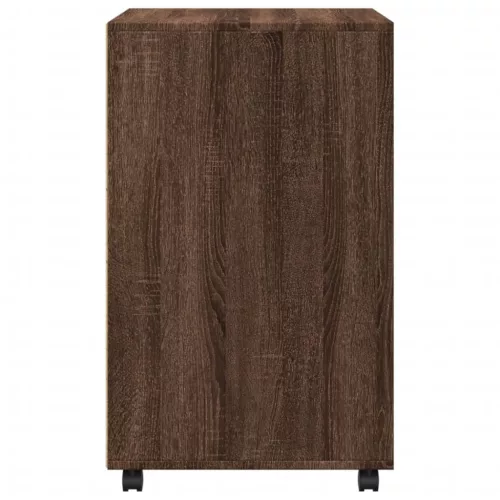  barna tölgyszínű szerelt fa kerekes szekrény 60 x 48 x 81 cm