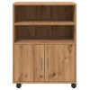  kézműves tölgy színű szerelt fa görgős szekrény 72x33x42,5 cm