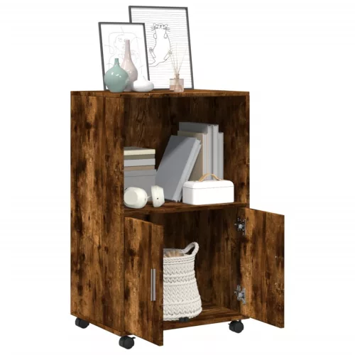  füstös tölgy színű szerelt fa kerekes szekrény 55 x 40 x 91 cm