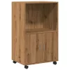  kézműves tölgy színű szerelt fa görgős szekrény 55 x 40 x 91 cm