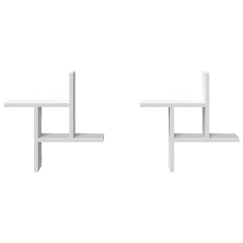  2 db fehér szerelt fa fali polc 38 x 12 x 38 cm