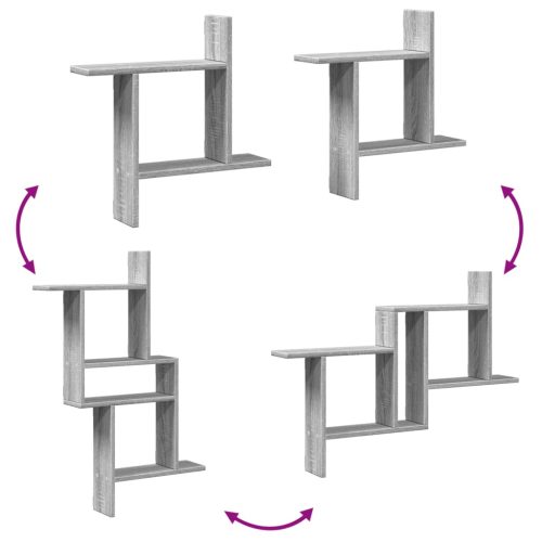  2 db szürke sonoma színű szerelt fa fali polc 50 x 12 x 50 cm