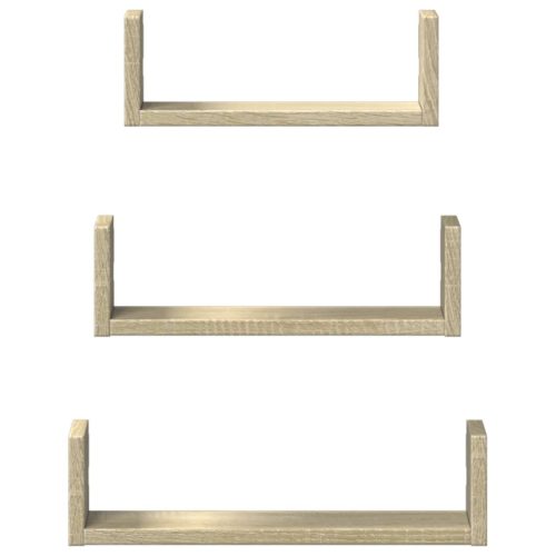 3 db sonoma tölgy színű szerelt fa fali polc