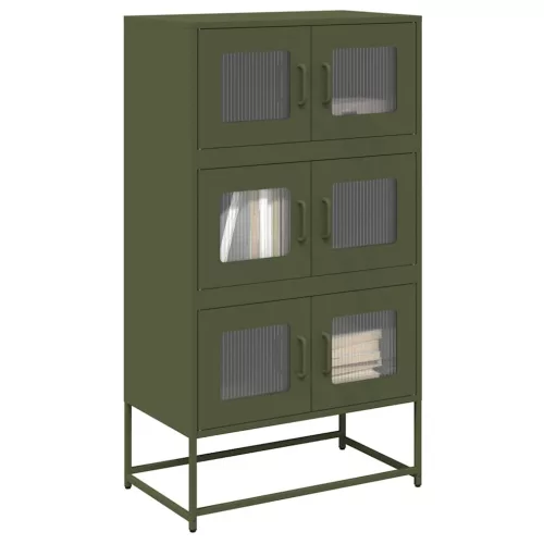  Highboard olívazöld 68x39x123 cm Acél