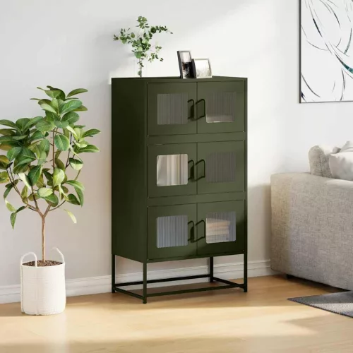 Highboard olívazöld 68x39x123 cm Acél