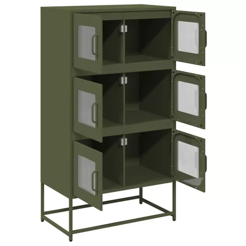  Highboard olívazöld 68x39x123 cm Acél
