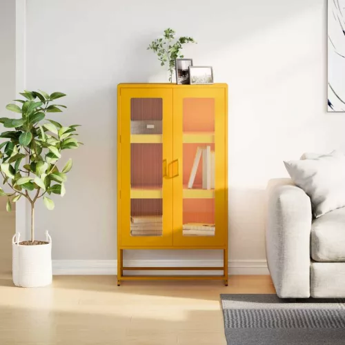  Highboard Mustársárga 68x39x123 cm Acél