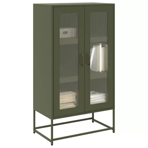  Highboard olívazöld 68x39x123 cm Acél