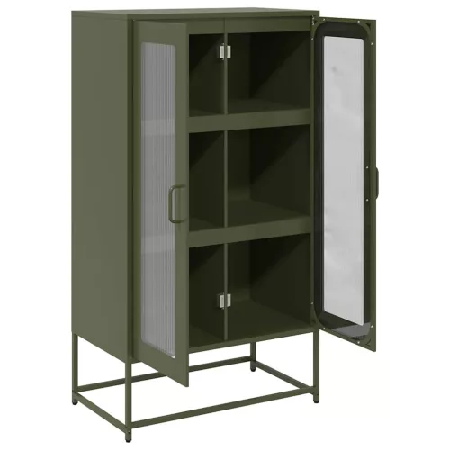  Highboard olívazöld 68x39x123 cm Acél