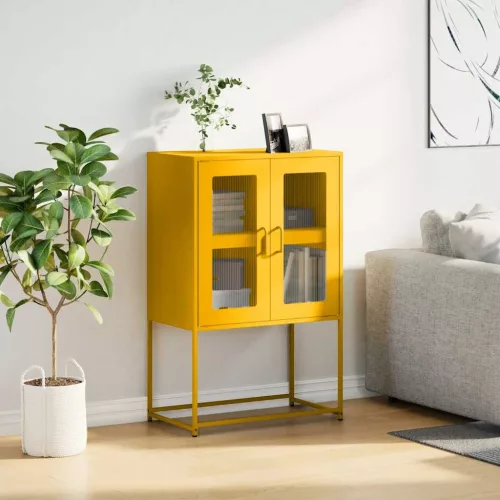  Highboard Mustársárga 68x39x107 cm Acél