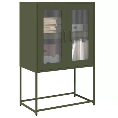  Highboard olívazöld 68x39x107 cm Acél