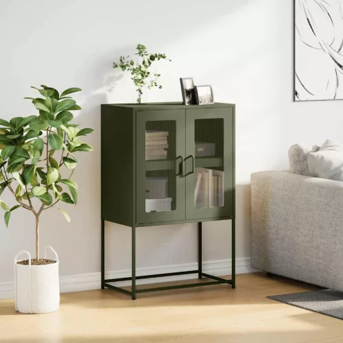  Highboard olívazöld 68x39x107 cm Acél