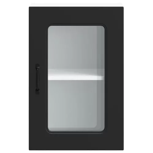  Konyhai fali szekrény üvegajtóval Kalmar fekete színű fűrészáru