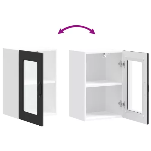  Konyhai fali szekrény üvegajtóval Kalmar fekete színű fűrészáru