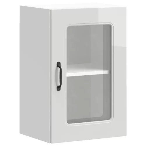  Konyhai fali szekrény üvegajtóval Kalmar magasfényű fehér színű