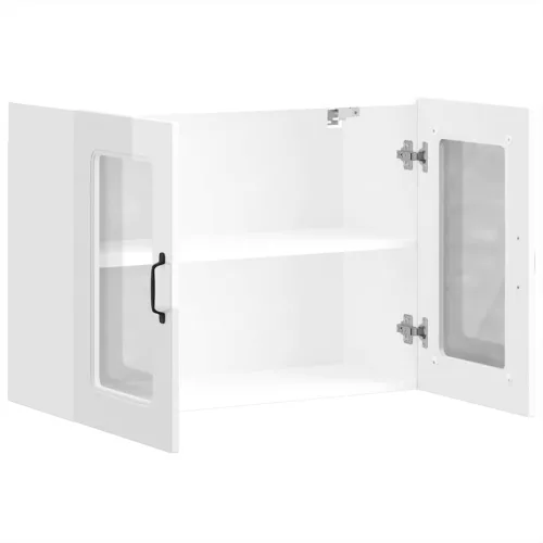  Konyhai fali szekrény üvegajtóval Kalmar magasfényű fehér színű